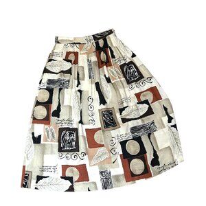 Expose Vintage 80s 90s Abstract Collage Print Pleated Front Skirt Size Large